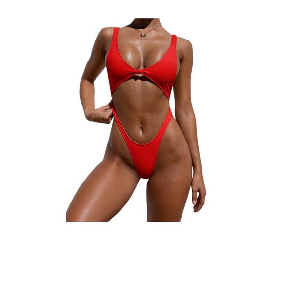 RED Monokini Size S/M Sexy One Piece Swimsuit Strappy Bathing Suit Beach - Picture 1 of 13